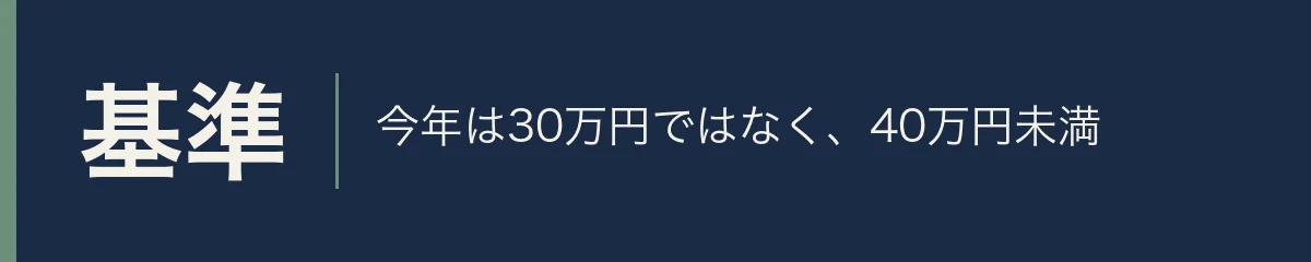 基準。今年は30万円ではなく、40万円未満